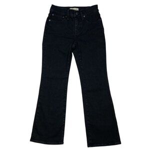 Madewell Mid Rise Kick Out Jeans 24P Petite Black Rinse Wash Cropped Flare Leg